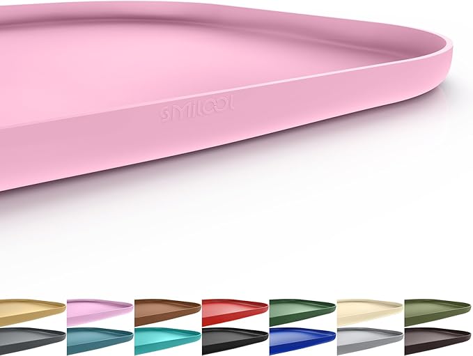 Silicone Pet Food Mat with Raised Edge for Food and Water Bowl, Dog Feeding Mats, Cat Food Trays for Floor Waterproof, Rubber Tray for Dogs and Cats, 22 x 14 x 0.8 Pink