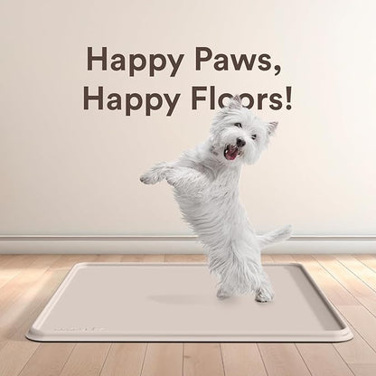 Pee Pad Tray Holder for Dogs - Fits Up to 25 x 25 in. Square Potty Training Pads No Spill Raised Lip High Edge Silicone Mat, Extra Thick and Non-Slip for Indoor Floor Protection (Large, Beige) | eenk
