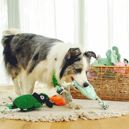 Green Sheep Rope Toy for Dogs, Durable Squeaky Dog Toys for Small Medium Large Dogs, Interactive Plush Fabric Chew Toy with PP Cotton & Recycle Cotton Rope, Tough Stuffed Animals to Keep Them Busy