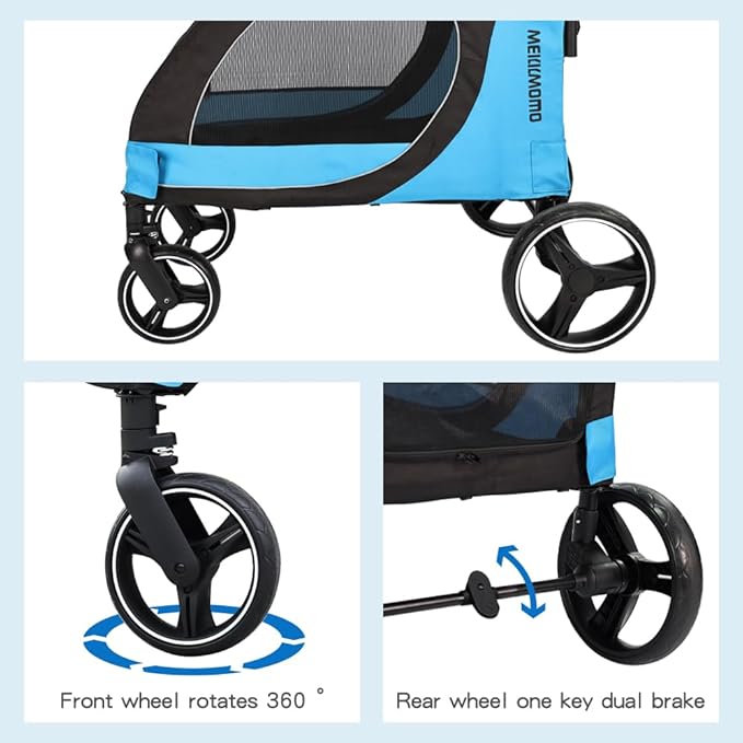 Pet Stroller for Large Dogs up to 80lbs, All-Terrain with Adjustable Handle & Mesh Dual-Windo, Large Dog Stroller for Multiple Pets, Blue