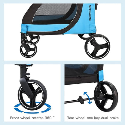 Pet Stroller for Large Dogs up to 80lbs, All-Terrain with Adjustable Handle & Mesh Dual-Windo, Large Dog Stroller for Multiple Pets, Blue