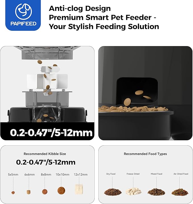 PAPIFEED Automatic Cat Feeder, Button Timer Auto Food Dispenser with Dual Power Backup, Slow Feeding Mode, 3L Moisture-Proof Feeder for Cats & Small Dogs (Black)