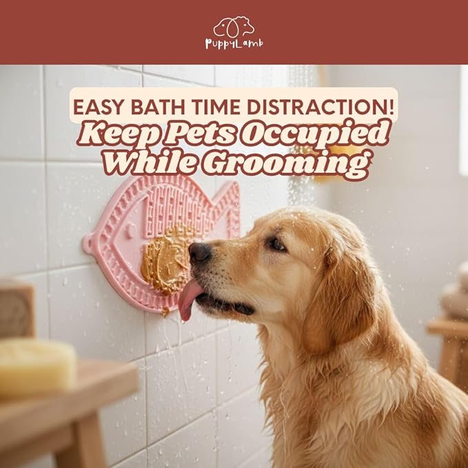PuppyLamb Fish-Shaped Lick Mat with Strong Suction Cups - Dog & Cat Bathing Distraction Tool, Calming Treat Mat for Grooming, Nail Trimming & Anxiety Relief, Slow Feeder for Yogurt & Peanut Butter