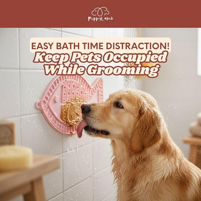 PuppyLamb Fish-Shaped Lick Mat with Strong Suction Cups - Dog & Cat Bathing Distraction Tool, Calming Treat Mat for Grooming, Nail Trimming & Anxiety Relief, Slow Feeder for Yogurt & Peanut Butter