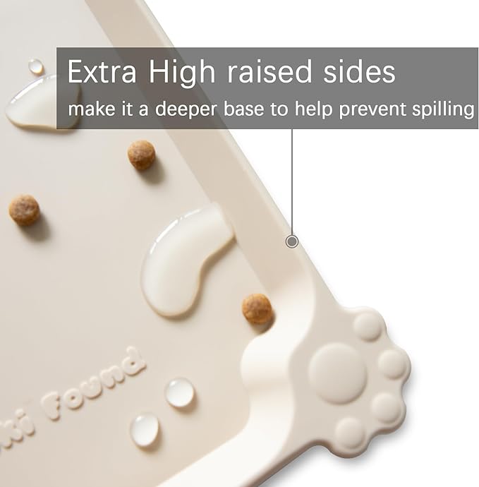 Hoki Found Silicone Pet Food Mat Tray - High-Lips Dog and Cat Bowl Mat - Waterproof Feeding Mat for Floors - Papayawhip