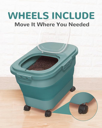 20-23 Lbs Dog Food Storage Container - Collapsible Dog Food Container with Attachable Casters and Scoop,Small Container, Pet Food Storage Containers to Keep Dry Food Fresh,Easy to Move