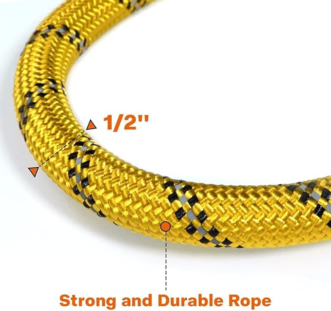 Taglory Rope Dog Leash 6 FT with Comfortable Padded Handle, Highly Reflective Threads Leash and Anti-Tangle Clip for Walking Medium Large Dogs, 1/2 inch, Yellow