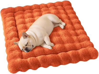 Cat & Dog Bed Mat, Soft Plush Faux Fur Kneading Pet Bed for 2 Cats or Small Dogs, Machine Washable Cat Sleeping Pad, Non-Slip Fluffy Pet Rug for Indoor Cats Kittens & Small Dogs,27x20 In Orange