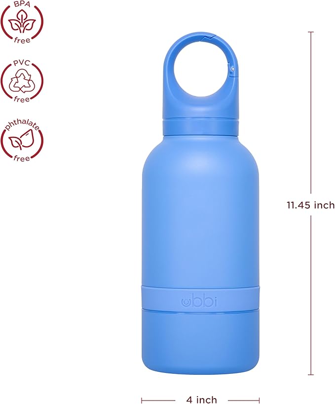 Ubbi Pup & Me Insulated Stainless Steel Dog Water Bottle with Attached Bowl, 32 oz Portable Leakproof Travel Bottle for Dogs and Owners, Blue