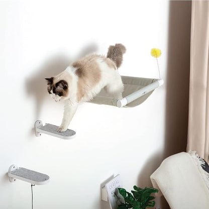 SVD.PET (2-PACK Cat Wall Steps, Cat Climbing Stairs with Replaceable Felt Pad, Cat Climbing Shelves for Wall Mounted with Cat Toy, Cat wall furniture for Kitten, Medium and Large Cats (White)