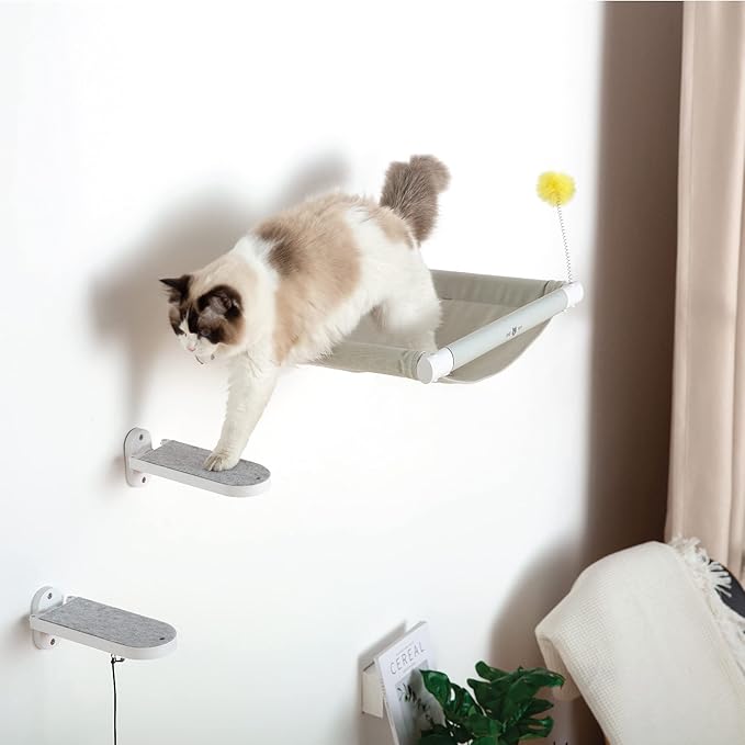 SVD.PET (3-Pack) Cat Wall Steps, Cat Climbing Stairs with Replaceable Felt Pad, Cat Climbing Shelves for Wall Mounted with Cat Toy, Cat wall Furniture for Kitten, Medium and Large Cats (White)