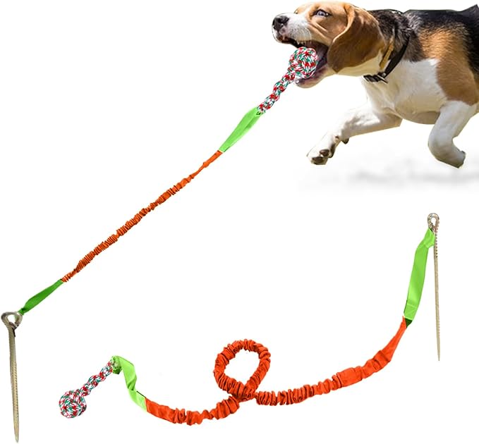 Outdoor Dog Toy with Stake,Interactive Dog Toy for Aggressive Chewer, Tug of War Toy Ball for Large Breed (Orange)