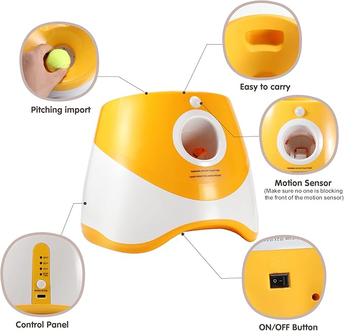 Automatic Dog Ball Thrower with 3 Interactive Tennis Balls, Electric Pet Dog Ball Launcher Interactive Dog Toy,Adjustable Distance Settings for Indoor and Outdoor Play (Orange)