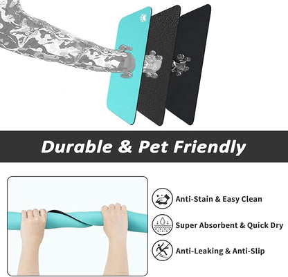 Dog Food Mat - Absorbent Cat Mat for Food and Water, No Stains Pet Feeding Bowl Mat, Easy to Clean Pet Placemats, Quick Dry Dog Water Dispenser Mat for Messy Drinkers | Paw Teal 18"x 28"