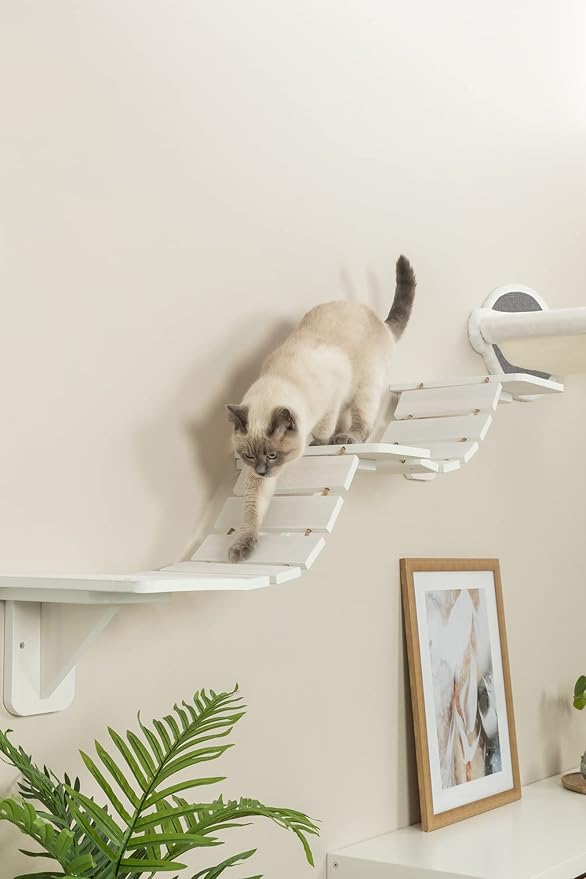 Trixie Wall Mounted Cat Bridge – Space-Saving Cat Wall Shelves for Climbing, Jumping & Vertical Play – Elevated Cat Furniture with 3 Platforms – White, 59.1 x 11.8 x 5.5 in