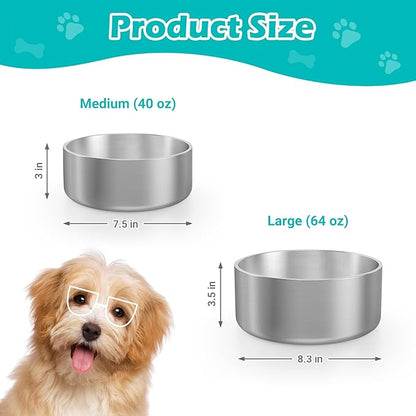 LIANLAI Stainless Steel Dog Bowls, Rust-Resistant Pet Bowls, Non Slip Dog Water Bowl, Versatile Feeding Bowls（64 oz