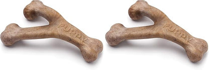 Benebone Puppy Wishbone Durable Dog Chew Toy for Gentle Chewers, Real Bacon, Made in USA, Medium (Pack of 2)