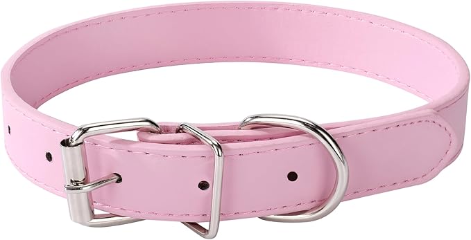 Pink Leather Dog Collar for Small,Medium, Large Dog, (Wide: 0.95'' for Dog's Neck: 13''~18'', Pink, L)