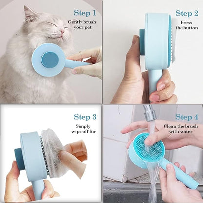 Cat Brush, Gentle Self Cleaning Pet Brush with Release Button for Cats and Dogs, Easy to Remove Loose Hair Daily Grooming Tool During Shedding Season