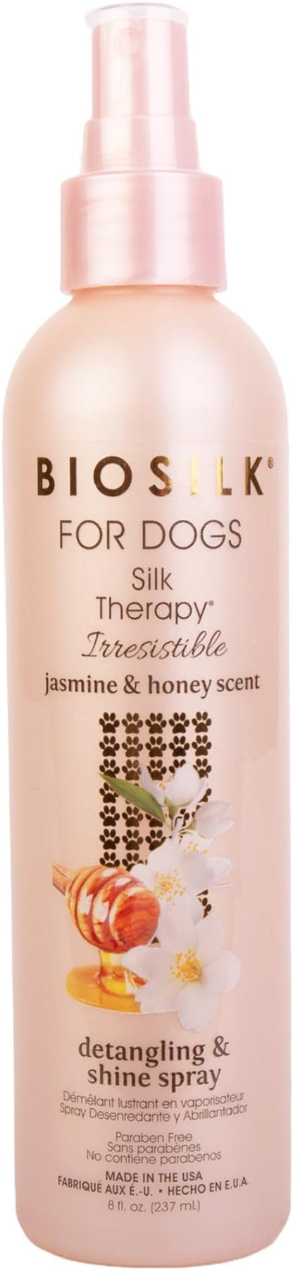 BioSilk for Dogs Silk Therapy Irresistible Detangling and Shine Spray, Jasmine and Honey Scent, Hydrolyzed Silk Proteins, Paraben Free, pH Balanced for Dogs, Safe for Dogs 8 Weeks+, 8 fl oz