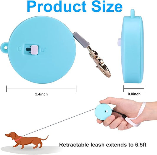 Retractable Dog Leash for Small Dogs Cats up to 11lbs with 6.5ft Anti-Pull Strong Nylon Tape, Hands Free, Mini and Portable Walking Leash with Wrist Strap, One-Hand Brake, Blue Round
