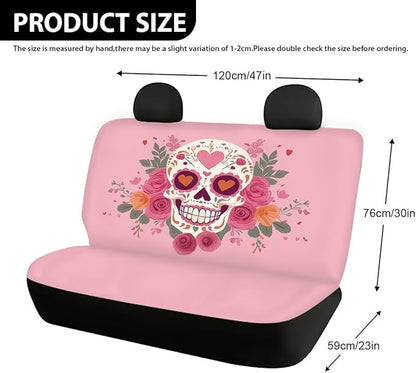 AFPANQZ Skull Flower Full Wrap Car Seat Covers Rear Bench Protection Cushion Backseat Mats Against Dirt & Pet Fur Dust-Proof Universal Car Accessories Decoration Set