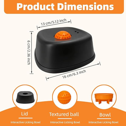 Slow Feeder Dog Bowl for Liquid Treats & Bone Broth - Anti-Slip with Interactive Obstacle Ball, 3/4 Cup Lick Bowl for Yogurt, Post-Op Nutrition, All Ages & Small Medium Large Breeds (Blue)