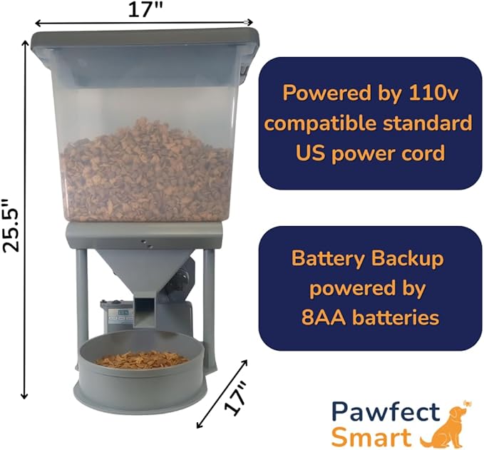 Precision XL Automatic Large Dog Feeder, 30 lb Storage Capacity, Program up to 4 timed Meals/Day with Smartphone, JAM-Free (Royal Blue)