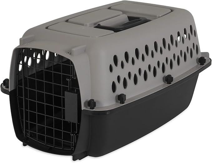 Pet Portable Kennel for Dogs, Hard-Sided Travel Carrier, Durable, Metal Door, Black & Grey, for Pets up to 10 lbs, 19" L x 12.3" W x 10.8" H