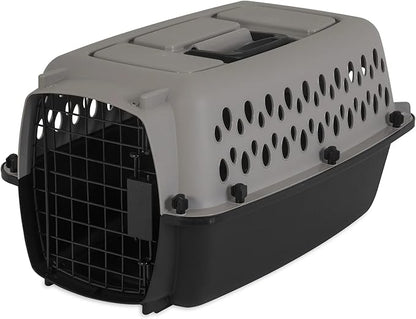 Pet Portable Kennel for Dogs, Hard-Sided Travel Carrier, Durable, Metal Door, Black & Grey, for Pets up to 10 lbs, 19" L x 12.3" W x 10.8" H