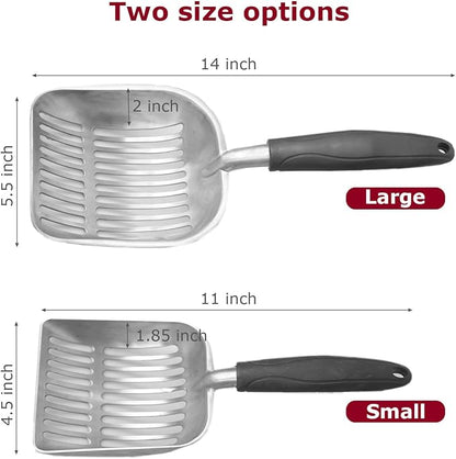 Cat Litter Scoop, Kitty Metal Scooper, Aluminum Alloy Sifter, Kitten Pooper Lifter, Deep Shovel, Long Handle, Poop Sifting, Durable, Heavy Duty, for Litter Box