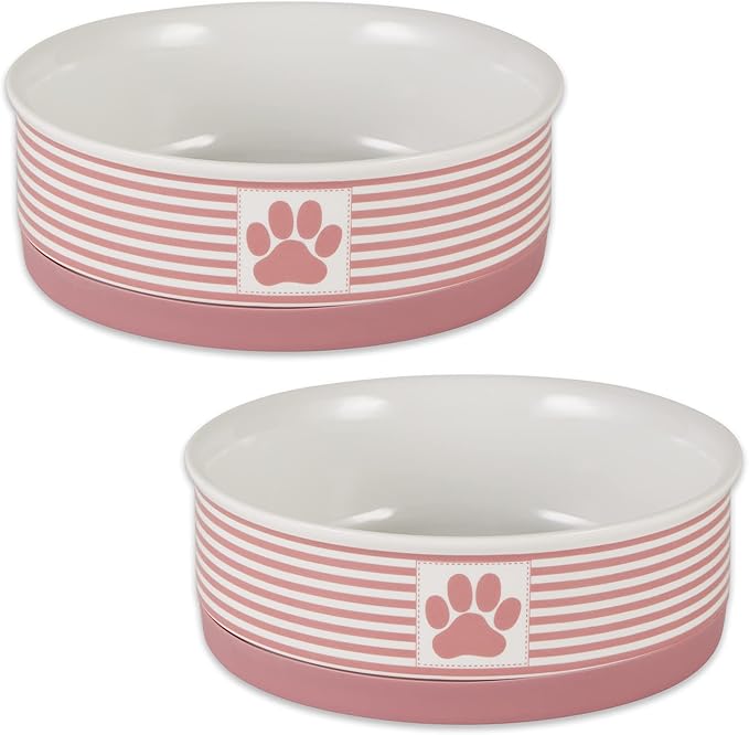 Bone Dry Paw & Patch Ceramic Pet Collection, Medium Set, 6x2, Rose, 2 Piece,5742