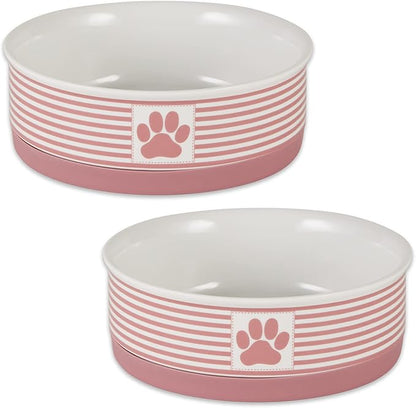Bone Dry Paw & Patch Ceramic Pet Collection, Medium Set, 6x2, Rose, 2 Piece,5742