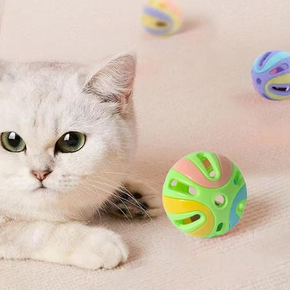 Colorful Cat Toy Balls with Bell 6PCS, Interactive Hollow Design, Plastic, Training Exercise Toy(2 in 1 2P)