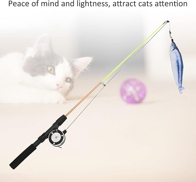 Cat Fishing Pole Toy, Fishing Pole Cat Toy Cat Teaser Wand Cat Wand Toys Flexible Interactive Pulley Telescopic Fishing Rod Cat Toy (Saury+Fishing Rod)