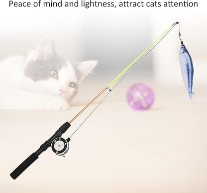 Cat Fishing Pole Toy, Fishing Pole Cat Toy Cat Teaser Wand Cat Wand Toys Flexible Interactive Pulley Telescopic Fishing Rod Cat Toy (Saury+Fishing Rod)