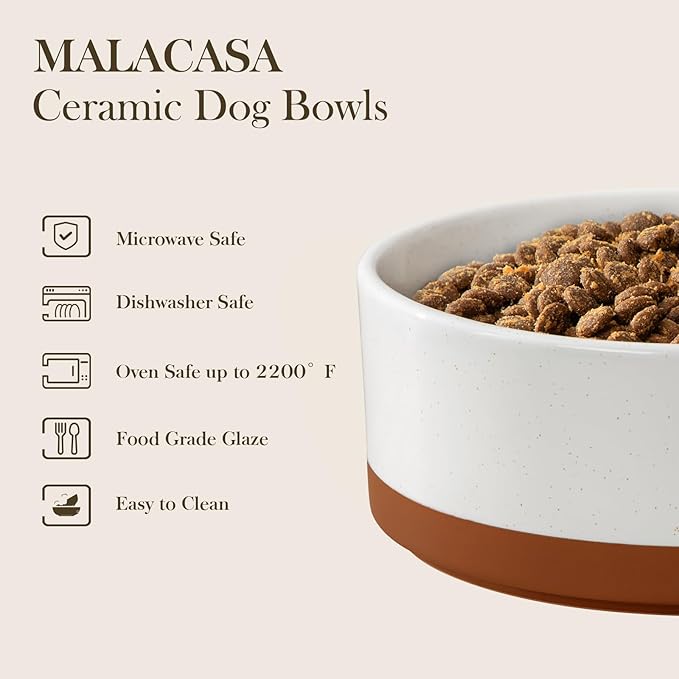 MALACASA Ceramic Dog Bowls Set with Wood Stand, 3.5 Cups Pet Bowls for Medium Dogs with Non-Slip Base, Large Puppies, Cats, Retrievers, ect.Pet Food & Water Basic Bowls Set, Weighted Glaze Matte.34 OZ