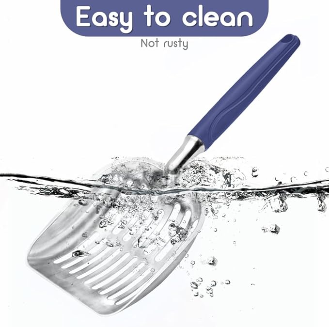 Cat Litter Scoop, Metal Cat Scooper, Plastic Handle Scoop, Sifting Shovel of Christmas– Heavy Duty Aluminum Alloy Litter Box Scoop with Deep Mesh, Design for Easy Waste Removal and Cleaning(Dark Blue)