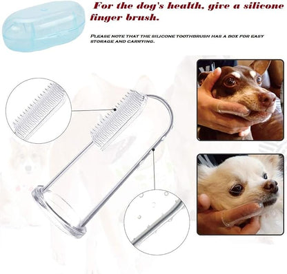 Double Pet Slow Feeder Bowl,Stainless Steel Anti-Choke Puppy Food and Water Feeder with Pet Finger Toothbrush for Small Medium Dog Cats Healthy Care and Adjust Weight