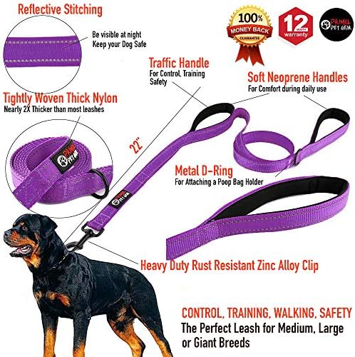 Primal Pet Gear Dog Leash 6ft Long,Traffic Padded Two Handle,Heavy Duty,Reflective Double Handles Lead for Control Safety Training,Leashes for Large Dogs or Medium Dogs,Dual Handles Leads(Purple) - Image 2