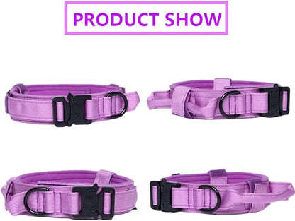 Xqpetlihai Tactical Dog Collar Adjustable Military Nylon Dog Collar with Control Handle and Heavy Duty Metal Buckle for Medium and Large Dogs (Purple,L)