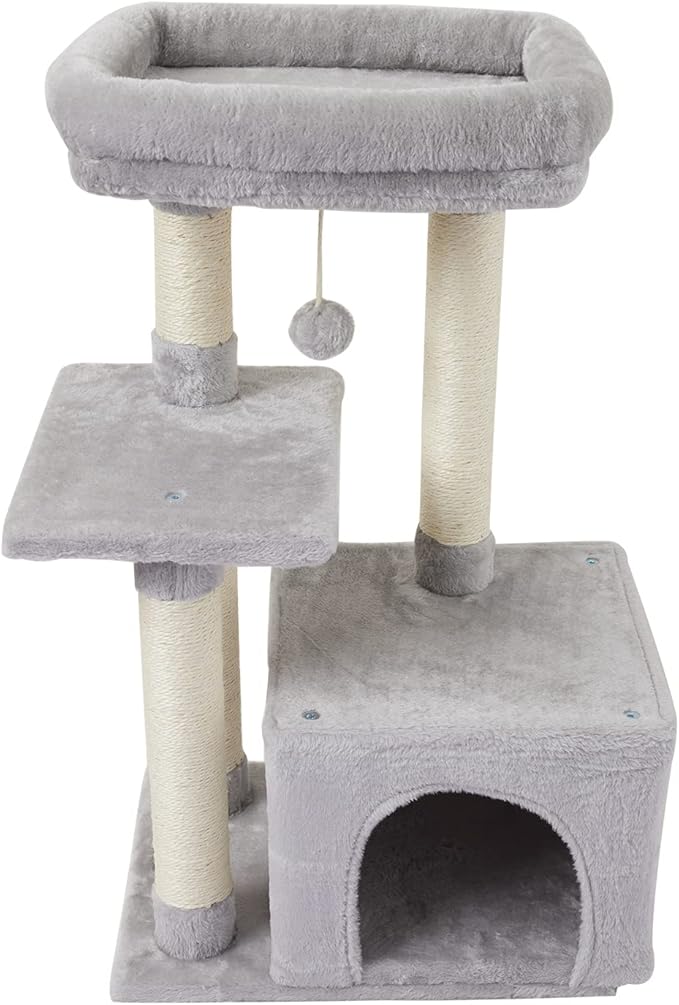 FISH&NAP Cute Cat Tree Kitten Cat Tower for Indoor Cat Condo Sisal Scratching Posts with Jump Platform Cat Furniture Activity Center Play House Grey