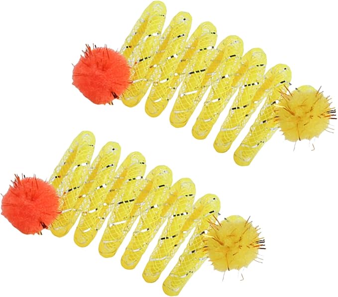 2Pcs Colorful Coils Spring with Plush Ball Cats Chew Toy for Indoor and Outdoor Play Stimulating Curiosity and