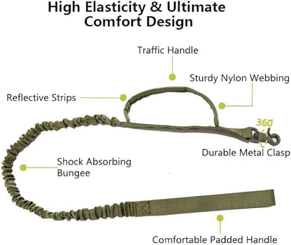 Xqpetlihai Tactical Dog Collar and Leash Set Adjustable Military Nylon Dog Collar with Control Handle and Heavy Duty Metal Buckle for Large Dogs（Green XL