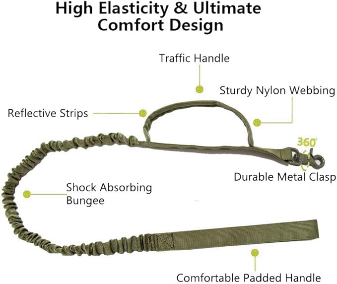 Xqpetlihai Tactical Dog Collar and Leash Set Adjustable Military Nylon Dog Collar with Control Handle and Heavy Duty Metal Buckle for Large Dogs（Green M