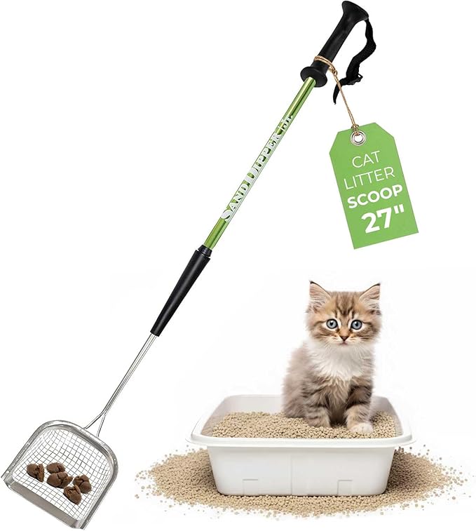 Sand Dipper Metal Cat Litter Scoop – Long Handle Cat Poop Scooper for Litter Box (27”), Heavy-Duty Stainless Steel Kitty Litter Scoop (Junior)
