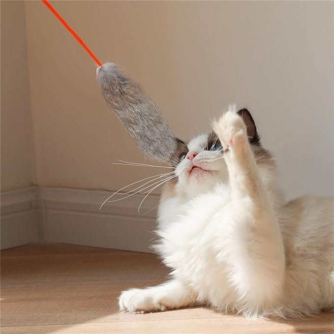 plplaaoo Plush Cat Teaser Wand, Bite Resistant Hand Crafted, Soft Flexible Plush Cat Toys, for Training, with Faux Rabbit Fur, for Cat Lovers Friends Family Co Workers (Grey)