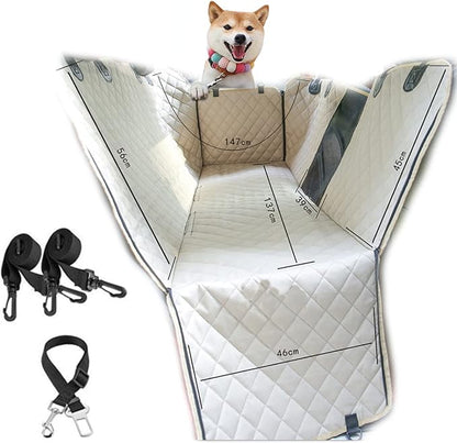Dog Shaped Car Seat Cover with Rear Seat Mesh Window, Waterproof, Anti-Skid and Scratch Resistant Rear Seat for Large Pets, Protect the Car Interior， Suitable for Cars, Trucks and Suv. (white)