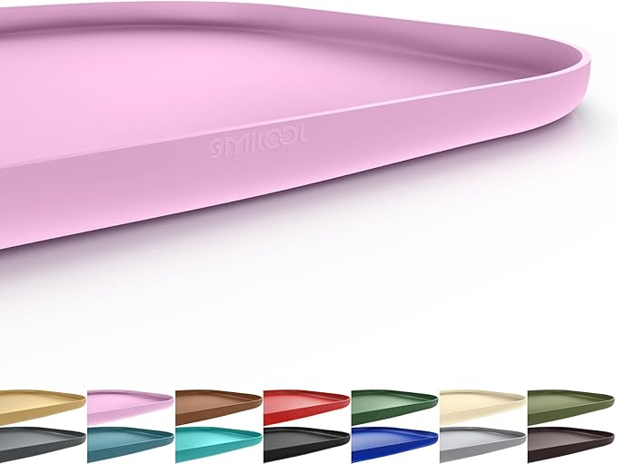 Silicone Pet Feeding Mat with Raised Edge for Food and Water, Dog Bowl Mats, Cat Bowls Placemat with High Lip for Floor Waterproof, Rubber Tray for Cats and Dogs 22 x 14 x0.8 Light Pink