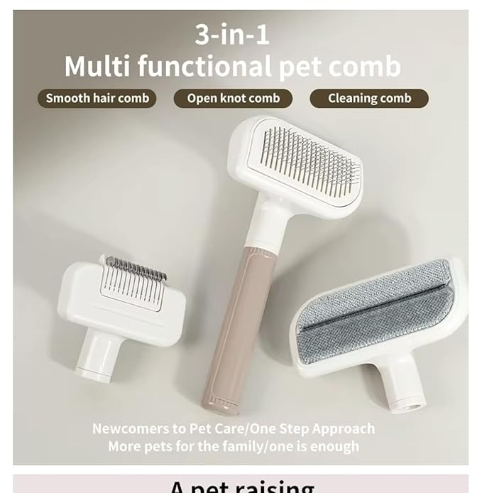 3-in-1 Multifunctional Pet Grooming Comb – Deshedding, Detangling & Cleaning Brush for Dogs & Cats – Fine-Tooth Stainless Steel, Gentle Slicker & Cleaning Pad – All Coat Types